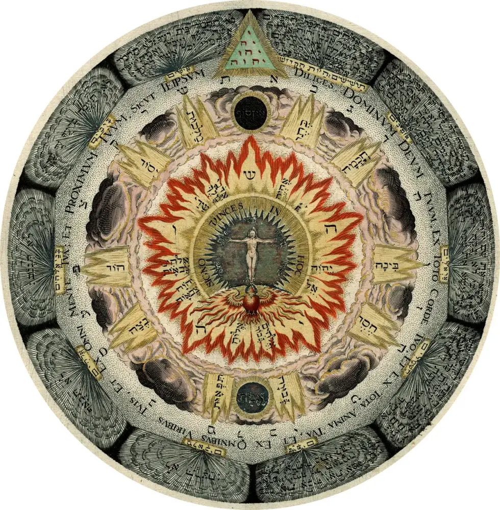 Sao Thủy và lá Nhà Ảo Thuật trong Tarot: Hoa hồng vũ trụ trong sách Amphitheatrum Sapientiae Aeternae (1595)