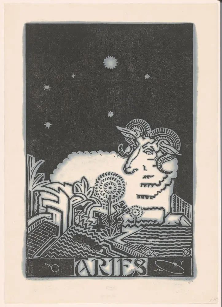Lá bài Tarot của cung Bạch Dương: Hoàng Đế: Hình tượng cung Bạch Dương trong một bản khắc cổ (Rijksmuseum Amsterdam)