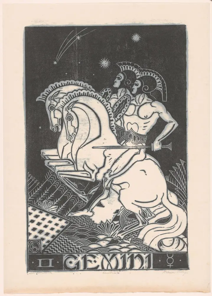 Lá bài Tarot của cung Song Tử: Người Yêu: Hình tượng cung Song Tử trong một bản khắc cổ (Rijksmuseum Amsterdam)