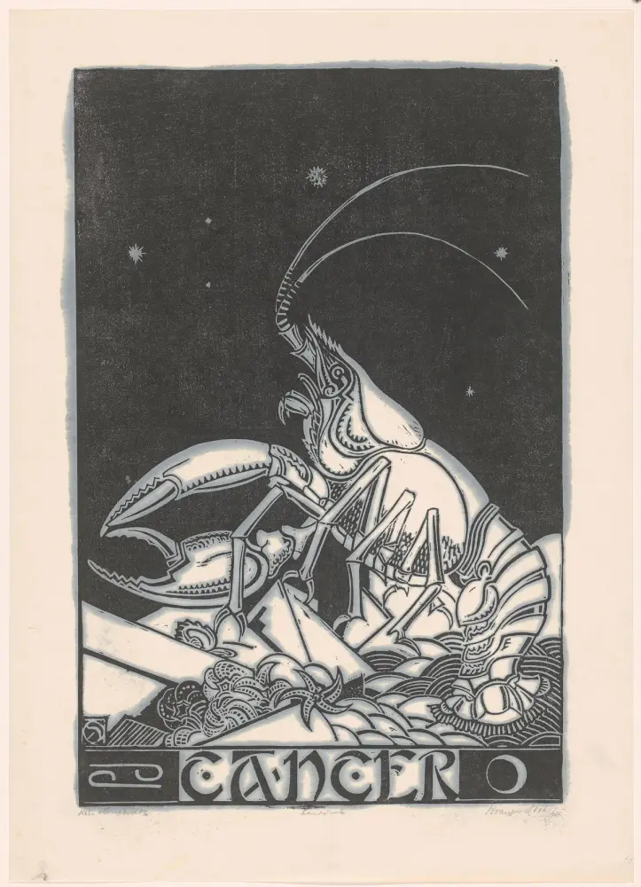 Lá bài Tarot của cung Cự Giải: Cỗ Xe: Hình tượng cung Cự Giải trong một bản khắc cổ (Rijksmuseum Amsterdam)