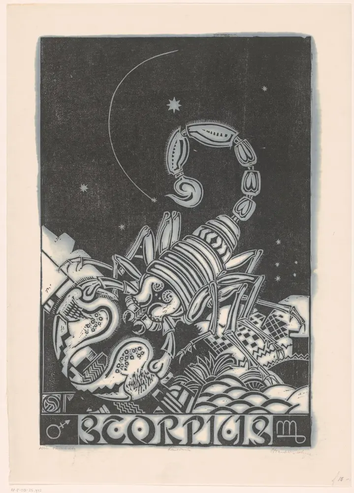 Lá bài Tarot của cung Bọ Cạp: Sự Chuyển Hoá: Hình tượng cung Bọ Cạp trong một bản khắc cổ (Rijksmuseum Amsterdam)