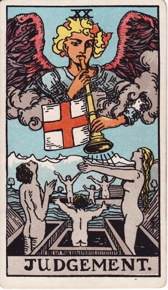 Lá Phán Xét ngược: Lá Phán Xét (Judgement) trong bộ Tarot Rider-Waite-Smith, bản in 1909