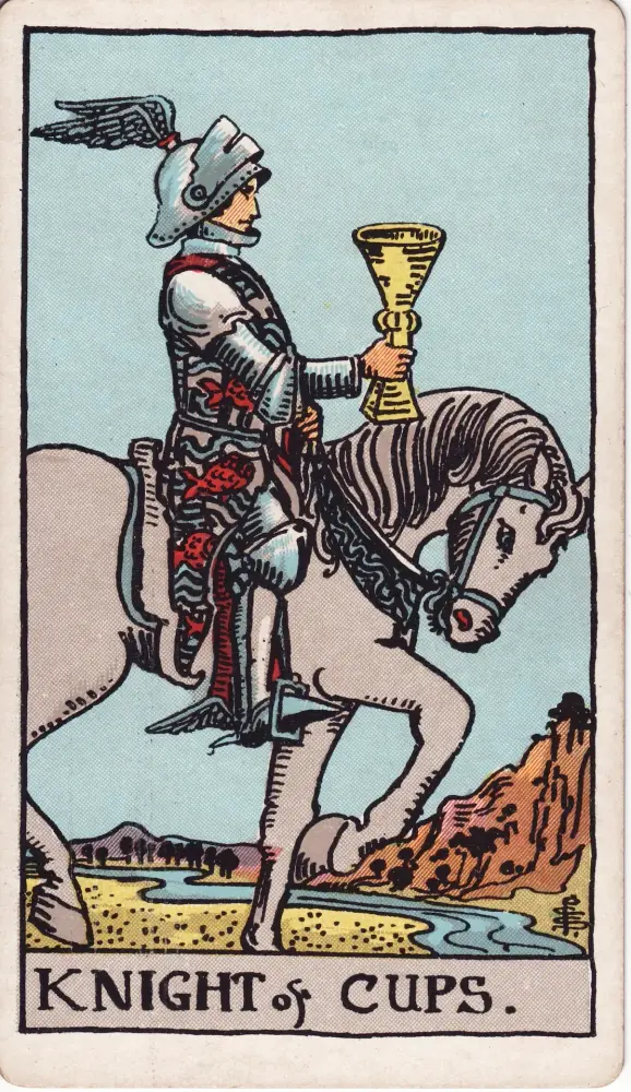 Lá Kỵ Sĩ Cốc nói gì về cảm xúc của người ấy: Lá Kỵ Sĩ Cốc (Knight of Cups) trong bộ Tarot Rider-Waite-Smith, bản in 1909