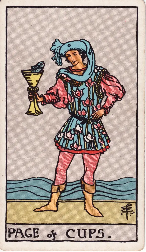 Lá Hầu Cận Cốc nói gì về cảm xúc của người ấy: Lá Hầu Cận Cốc (Page of Cups) trong bộ Tarot Rider-Waite-Smith, bản in 1909