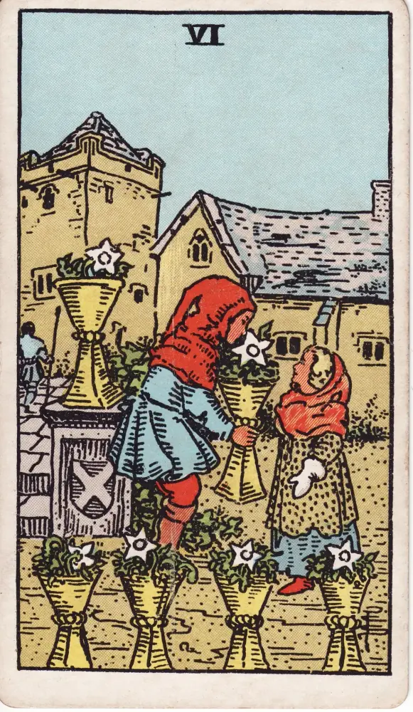 Lá Sáu Cốc nói gì về cảm xúc của người ấy: Lá Sáu Cốc (Six of Cups) trong bộ Tarot Rider-Waite-Smith, bản in 1909