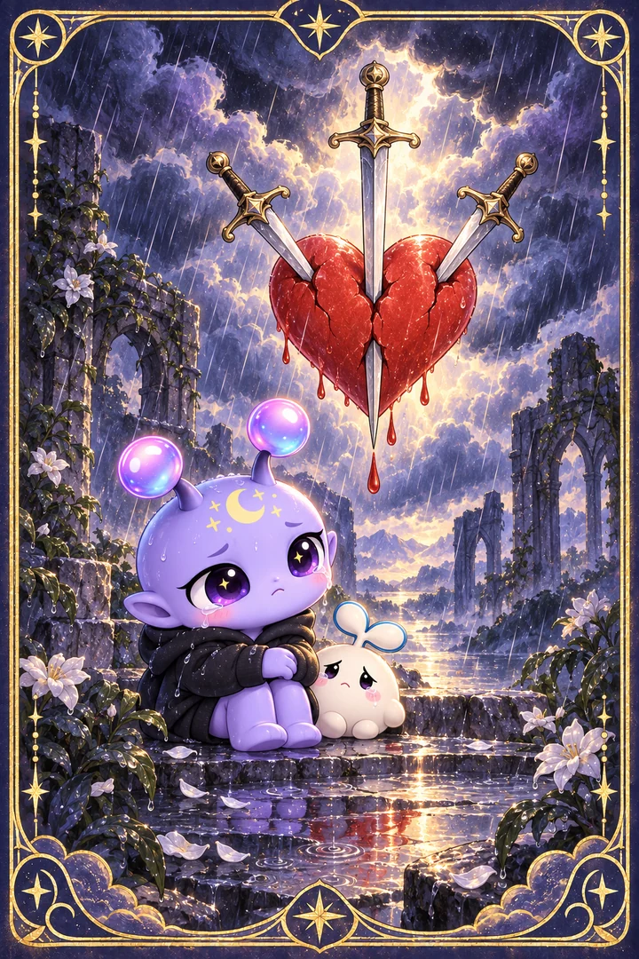Lá Three of Swords (Ba Kiếm) trong bộ bài Tarot