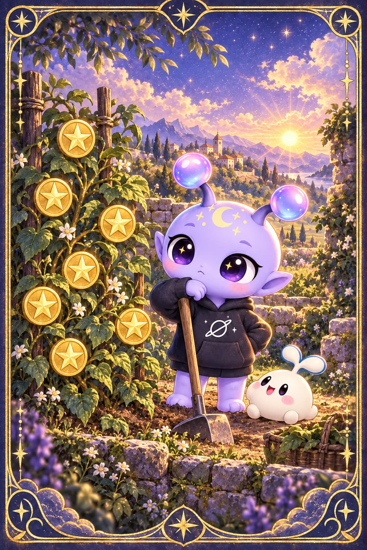 Lá Seven of Pentacles (Bảy Tiền) trong bộ bài Tarot