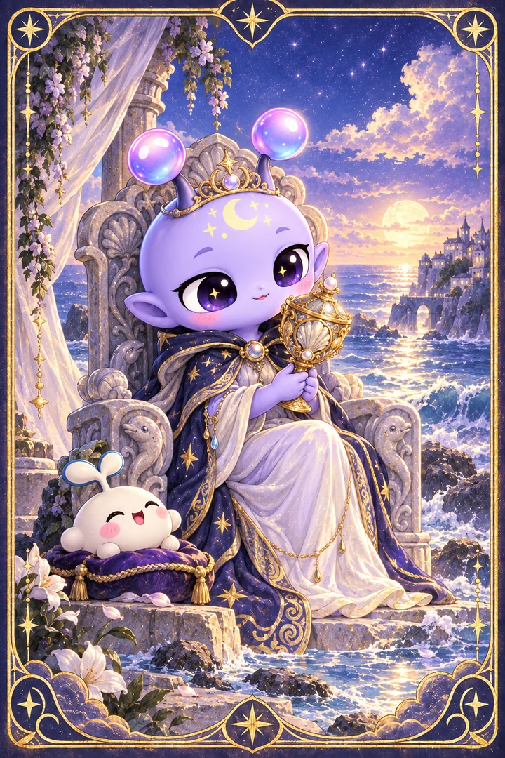 Lá Queen of Cups (Hoàng Hậu Cốc) trong bộ bài Tarot
